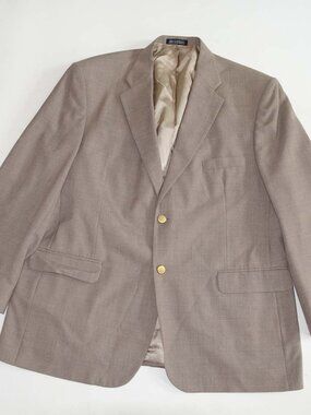 Stafford Men's Blazer Size 46 Regular Tan Beige 2 Button Wool Blend Jacket 46R